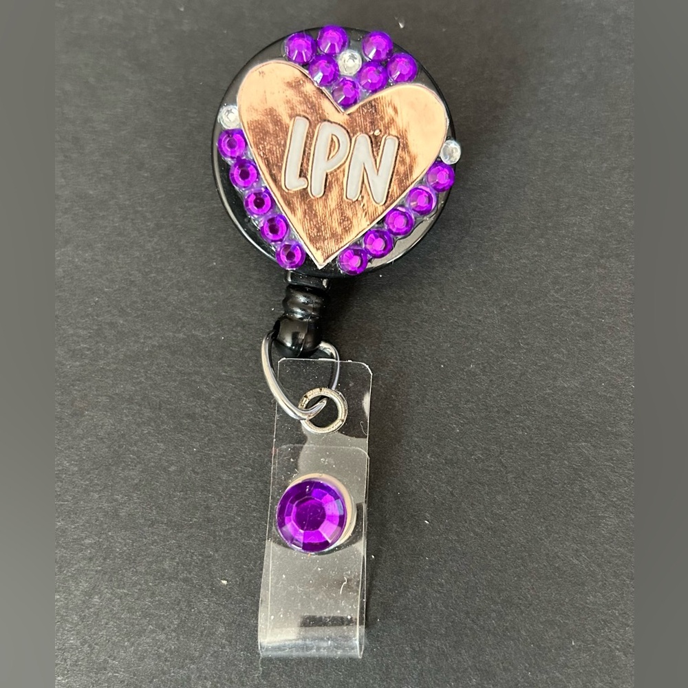 LPN Nurse Retractable Reel Badge Holder With Alligator Clip Nursing Name Tag